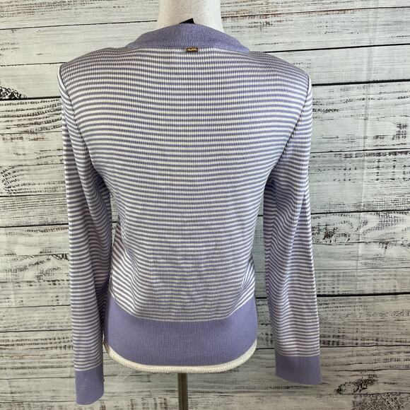 St. John Cardigan Sweater Jacket sz Small Cornflower Blue Lilac Striped Career - Picture 8 of 10